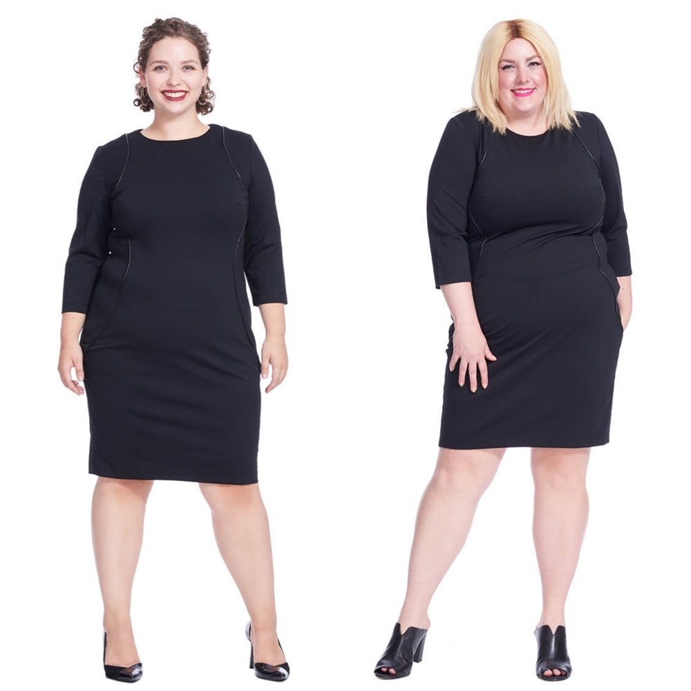 Gabby Skye Sheath Dress Leather Piping